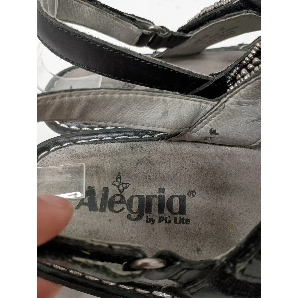 Alegria Verona Sandals Womens 37 Black Leather Boho Beaded Comfort Strappy Shoes